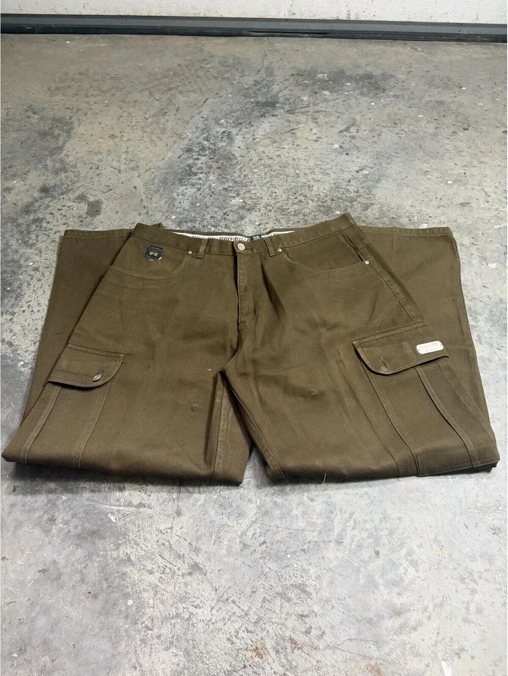 Vtg Heaven or Hell Interactive Denim Cargo Pants Sz 38x32 Brown Y2K 90s Hip Hop